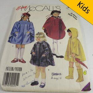 McCalls 3452 Clothing Pattern EASY size 3-4 Ex-Sm Cape, Raincoat, Art Smock